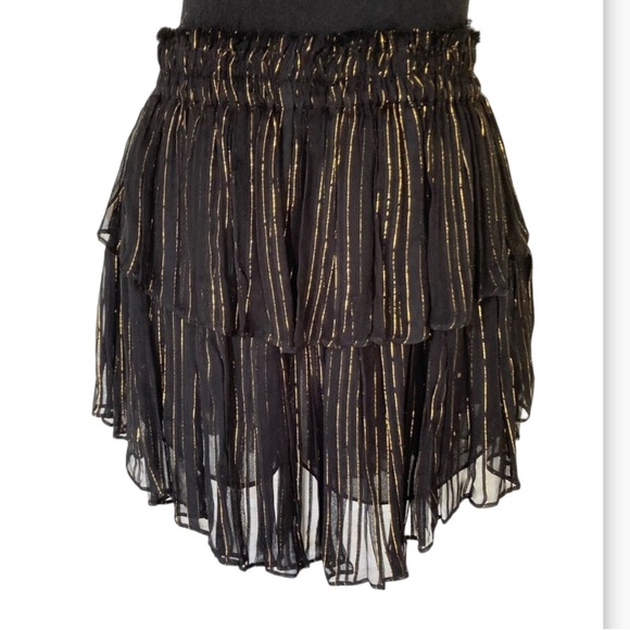 🔥🔥NWT LOVESHACKFANCY MINI SKIRT. Sz XS. BLACK AND METALLIC GOLD WITH RUFFLES - Picture 3 of 9